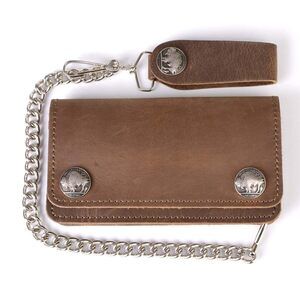 7569 Leather Bi-Fold Biker Wallets w/Anti-Theft Stainless Steel Chain - 6